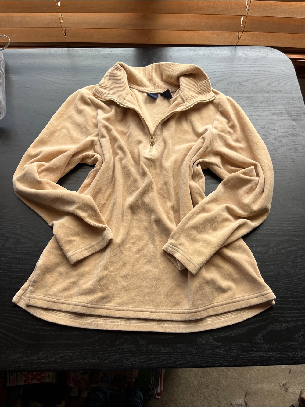 Basic Editions Beige Velour Quarter Zip Pullover Sweatshirt Women Small S S/C 
